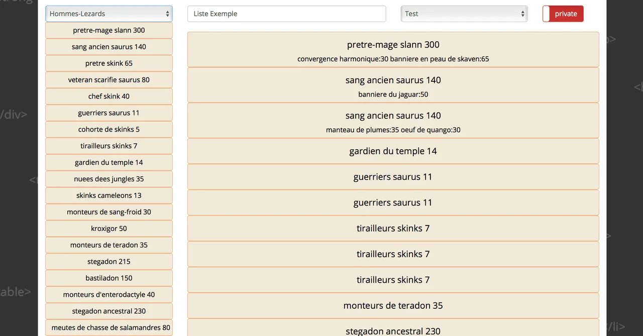 Conception list builder